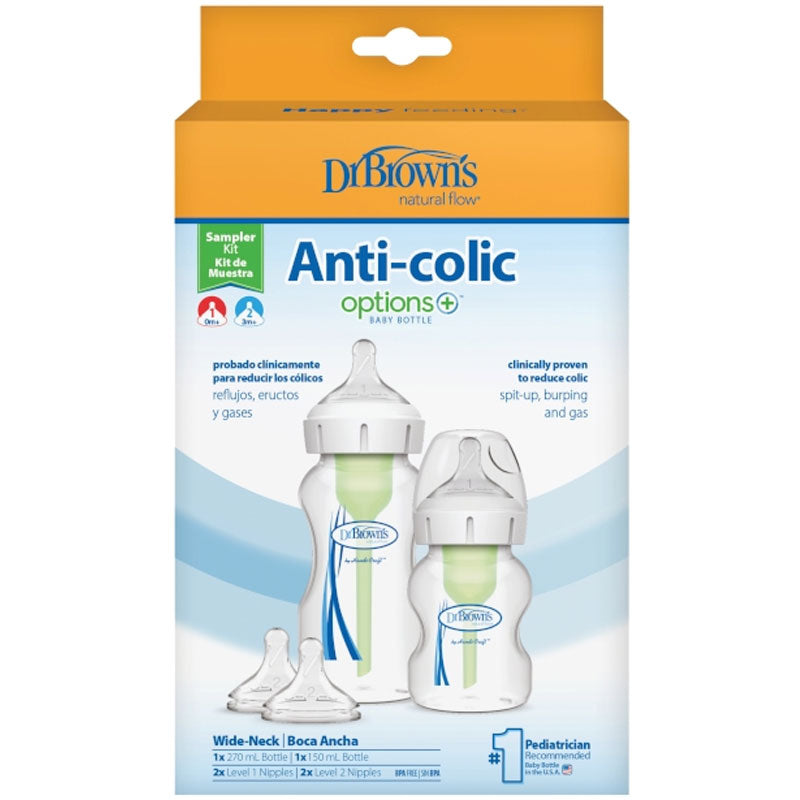 Pack Of 1x 270ml & 1x 150ml Anti Colic Options+ Wide Neck Baby Bottle