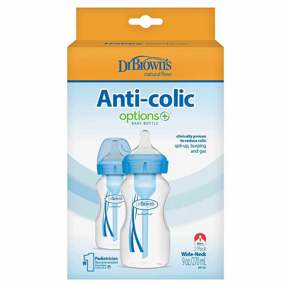 Wide neck Op+ bottles 270ml (pack of 2) blue