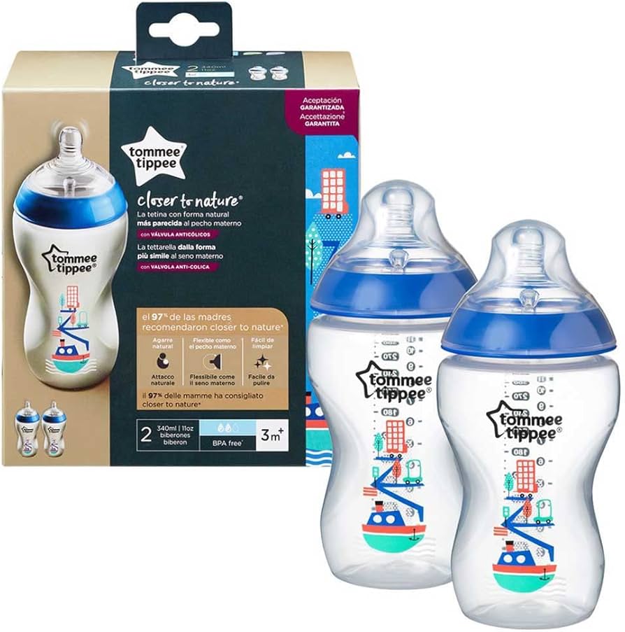 Tommee tippee closer to nature set of 2 bottles 3m+, 340ml (blue)