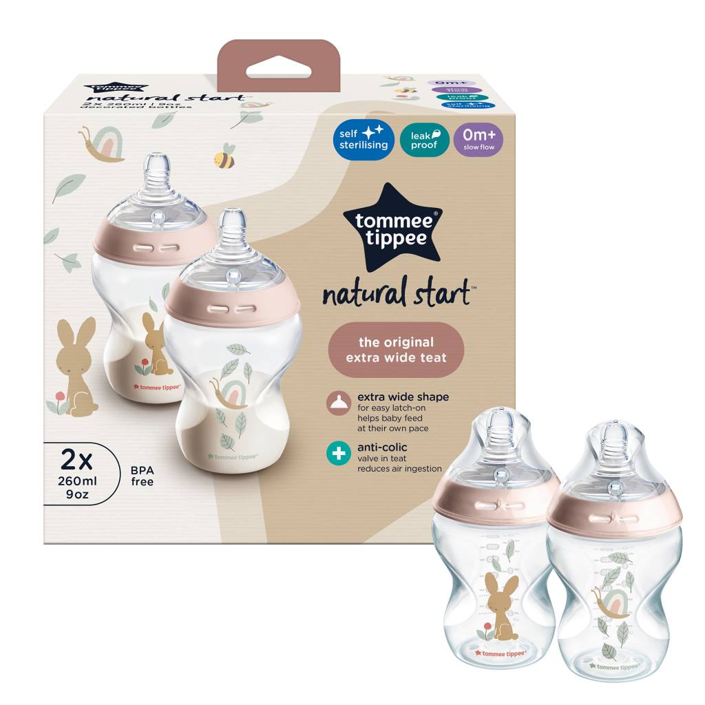 Tommee tippee natural start 0m+ set of 2, 260ml each /bunnies