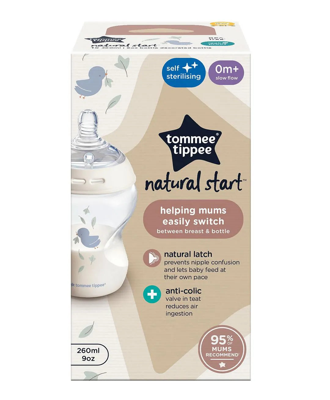 Tommee tippee natural start single bottle 260ml 0m+ bird