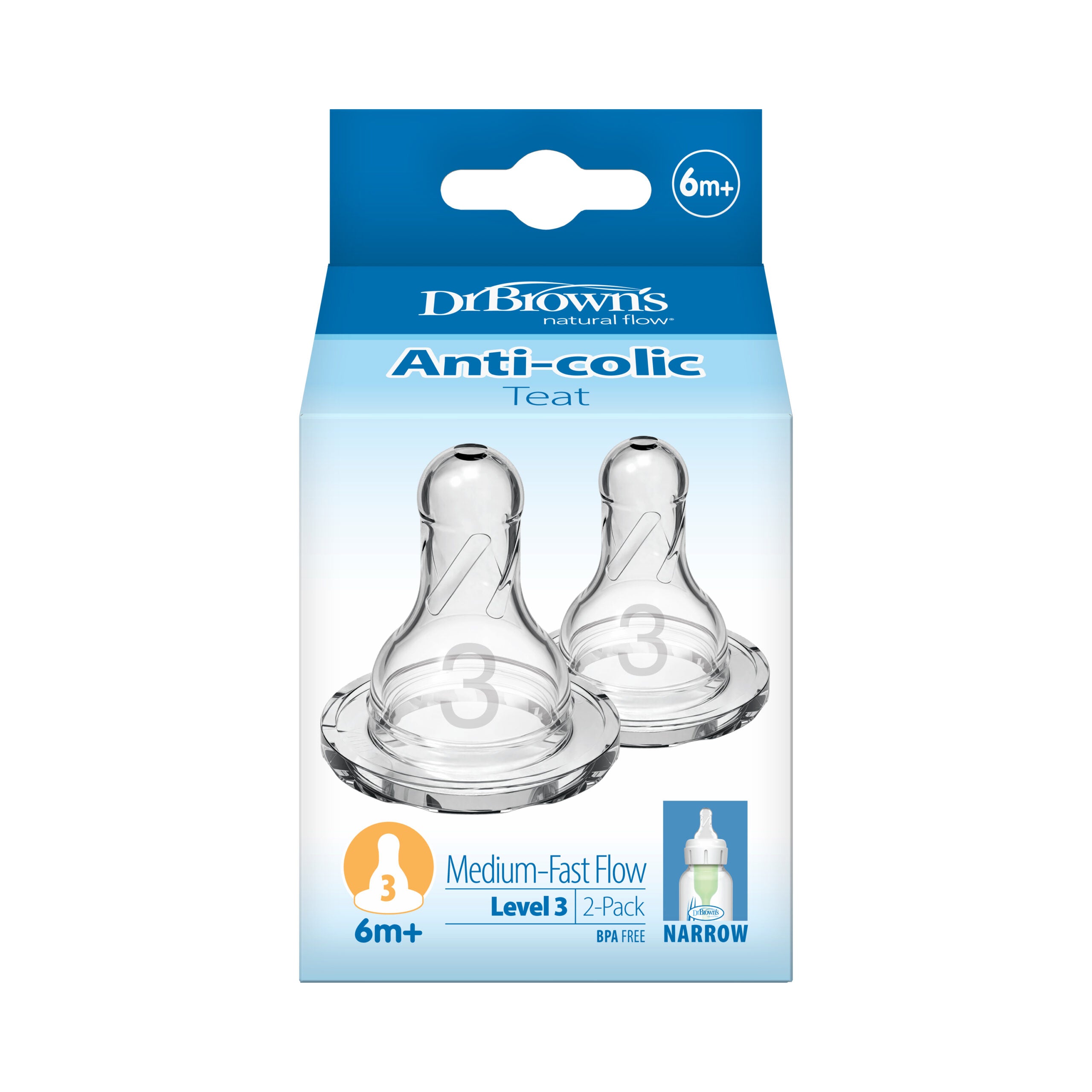 Flow Narrow Baby Bottle Silicone Nipple, 2-Pack level 3