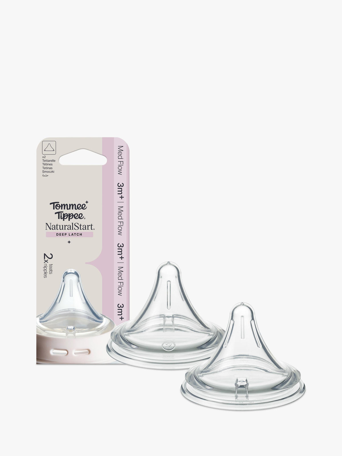 Tommee Tippee Natural Start Deep Latch Triangular Teats, Medium Flow, Pack of 2