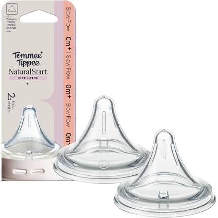 Tommee Tippee Natural Start Deep Latch Triangular Teats in Slow Flow, 2 Pack