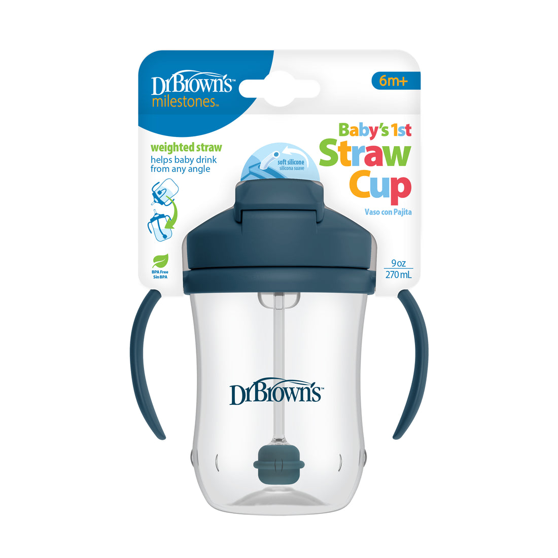Baby first straw cup 270ml, dark blue