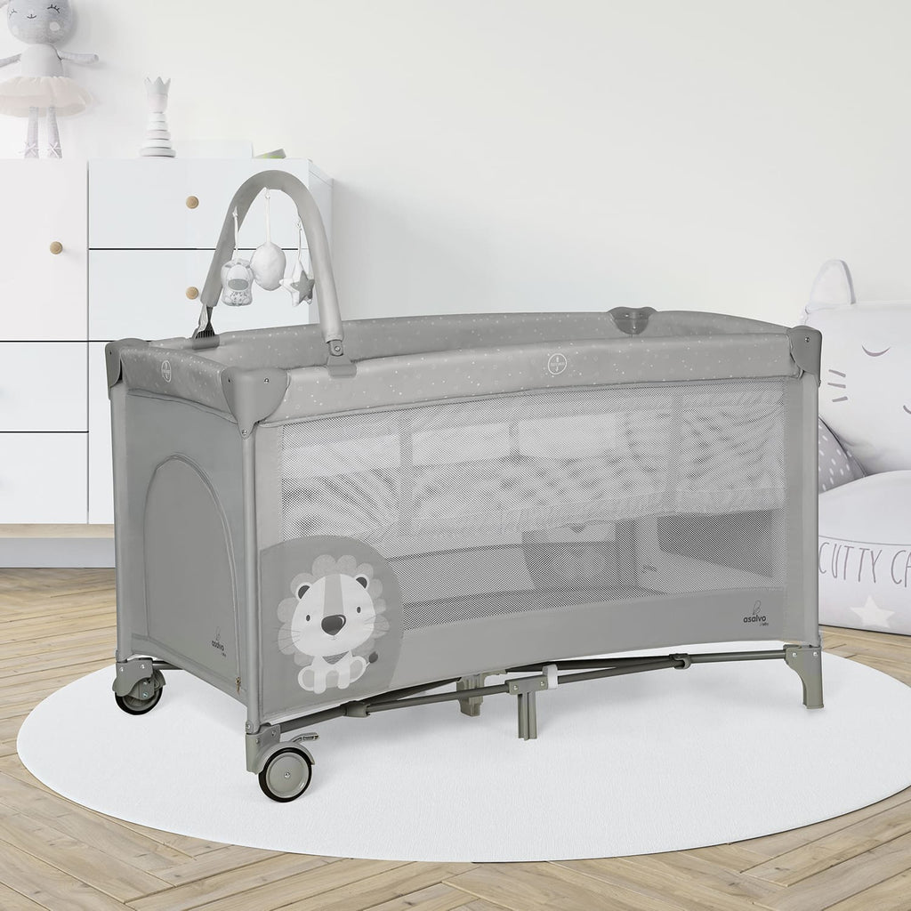 Asalvo Complete Duo lion grey Travel Cot