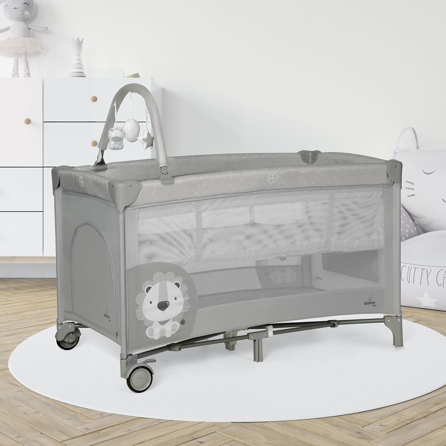 Asalvo Complete Duo lion grey Travel Cot