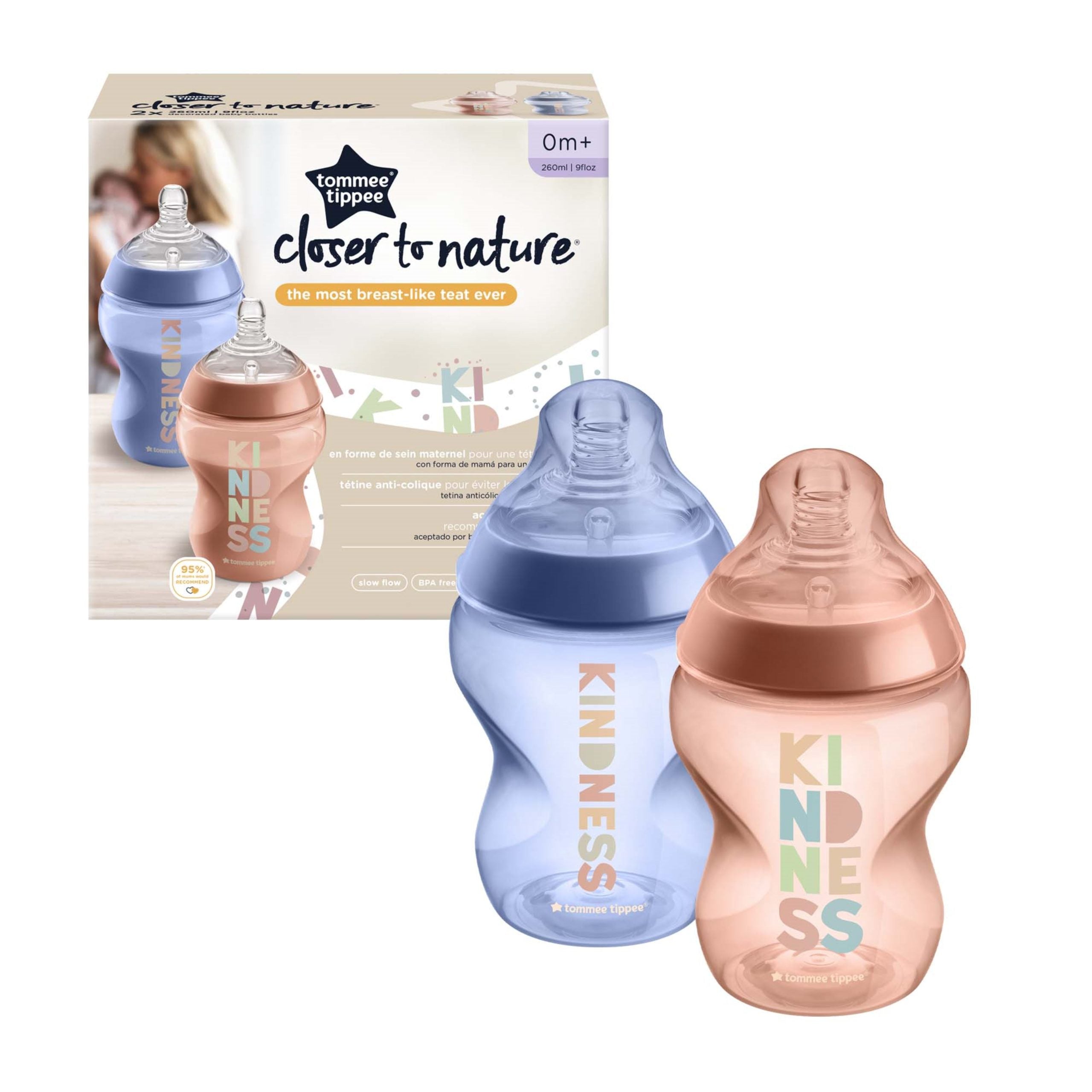 Tommee tippee closer to nature 0m+ set of 2, 260ml each orange /violet