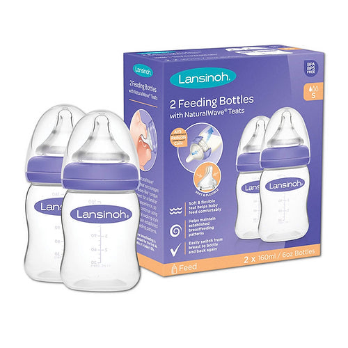 Lansinoh plastic set of 2 feeding bottles - 160ml (slow flow)