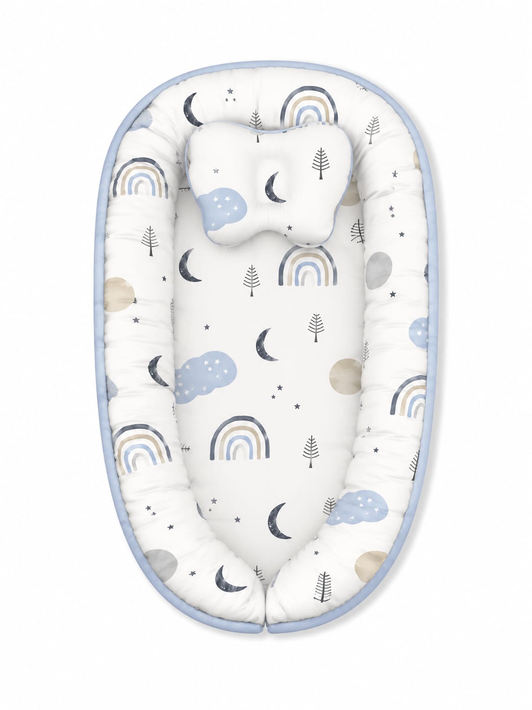 Baby nest rainbow navy/white