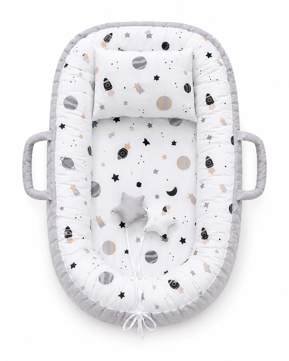 Baby nest grey with rockets & planets