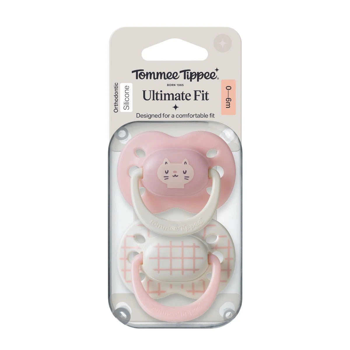 Tommee Tippee Decorated Ultimate Fit Girl Soother 0-6m, pink and white cat
