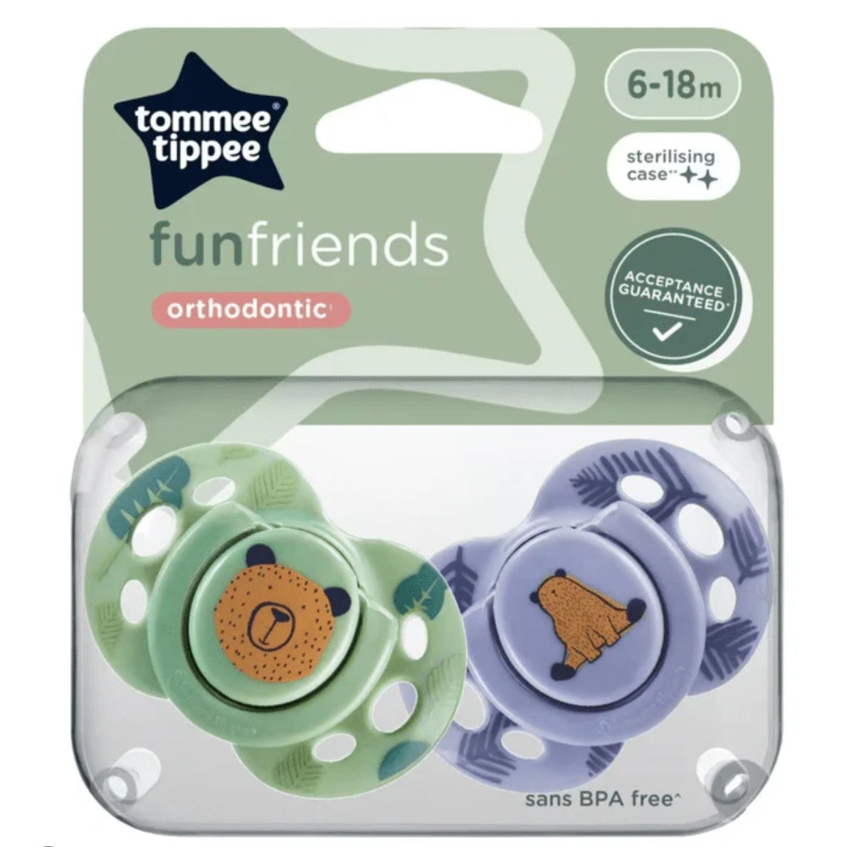 Tommee tippee funfriends pacifier pink 6-18m 2 pack