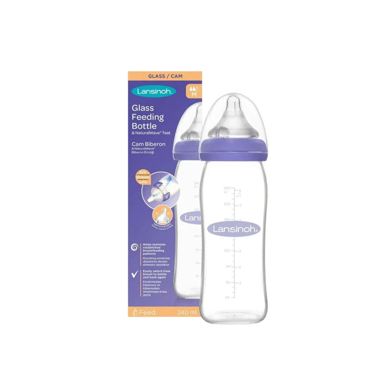 Lansinoh glass feeding bottle - 240ml (medium flow)