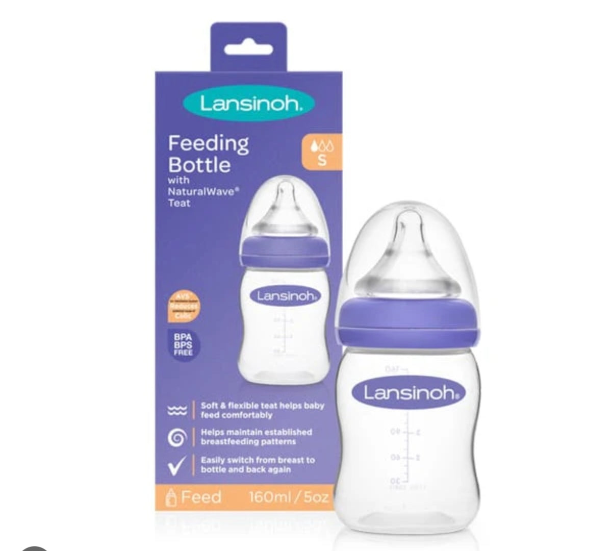 Lansinoh plastic feeding bottle - 160ml (slow flow)