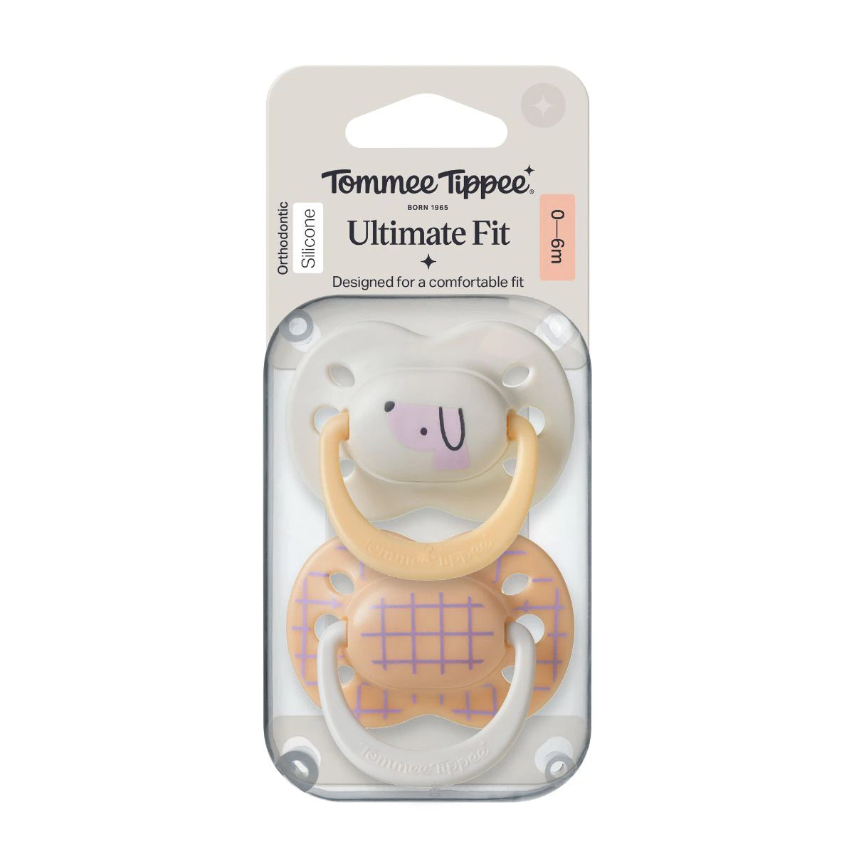 Tommee Tippee Decorated Ultimate Fit Girl Soother 0-6m orwnge/beige  with purple dog