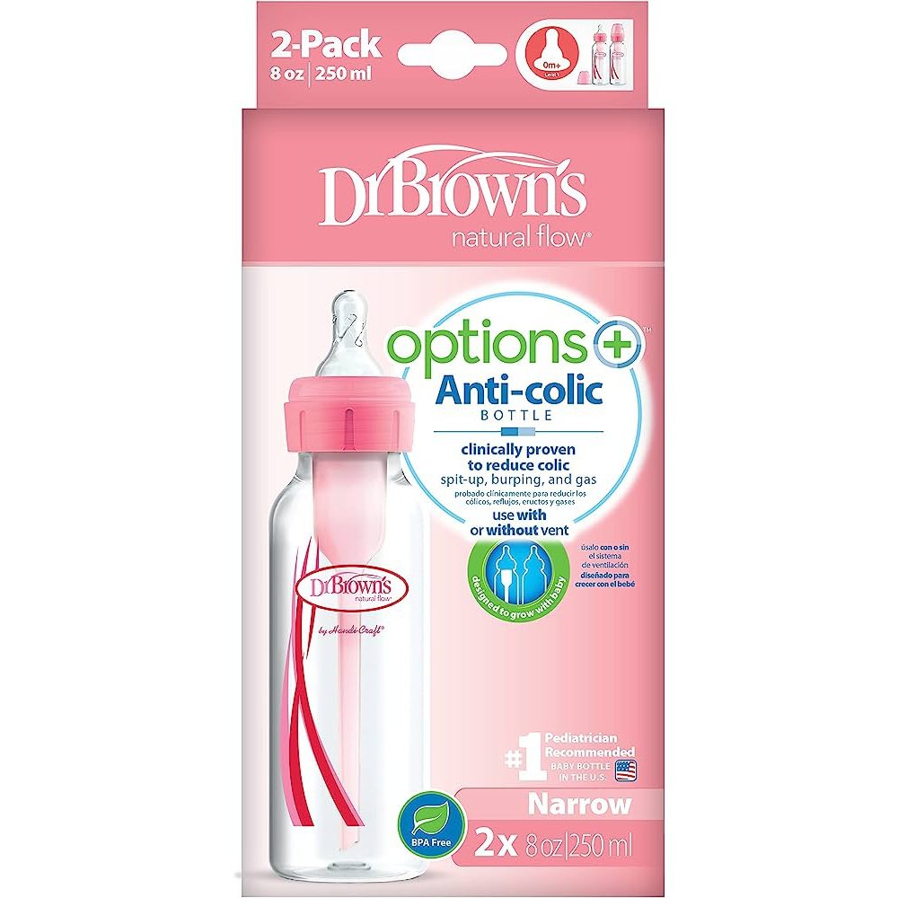 Options+ Anti-Colic Narrow Baby Bottle pink - Pack of 2