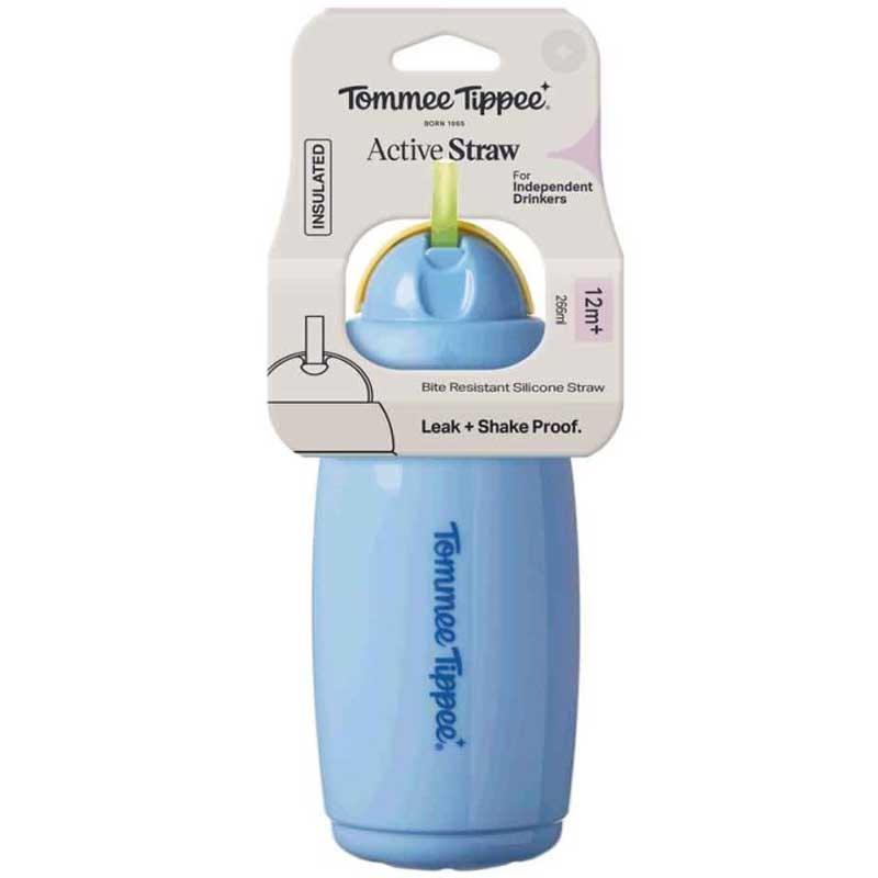 Tommee Tippee 12m+ 266ml Active Straw Water Bottle Blue