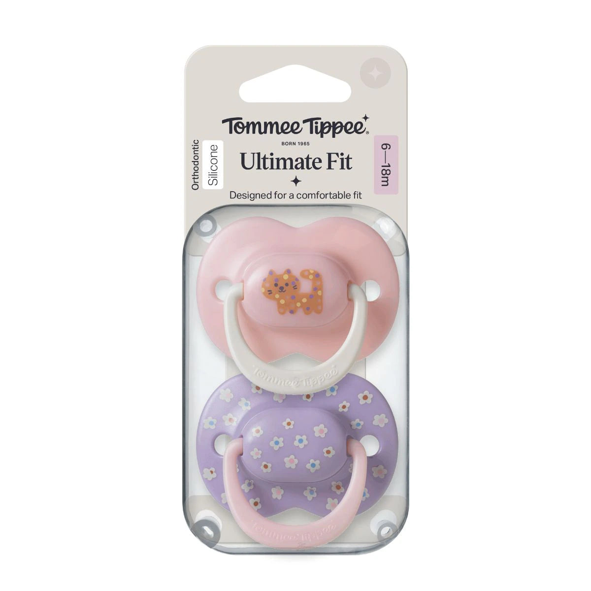 Tommee Tippee Decorated Ultimate Fit Girl Soother cat pink/purple 6-18m