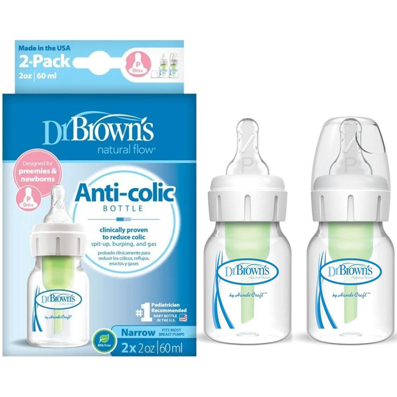 Dr Brown’s Pack Of 2x 60ml Anti Colic Narrow Baby Bottles