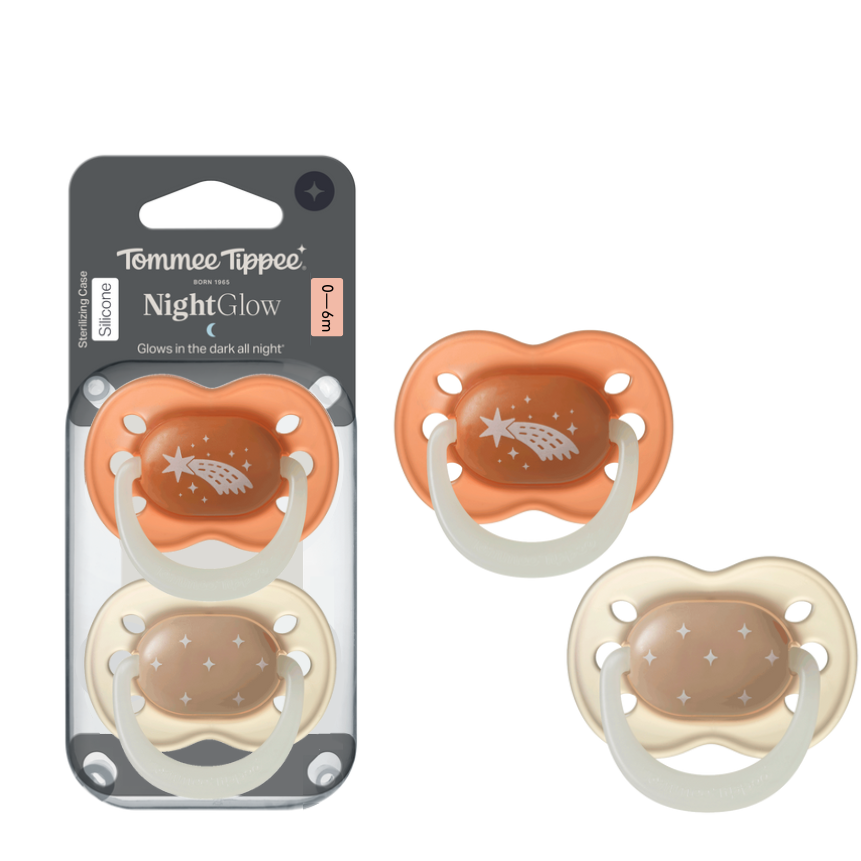Tommee Tippee Night Time Soother 0-6m 2Pk orange yellow