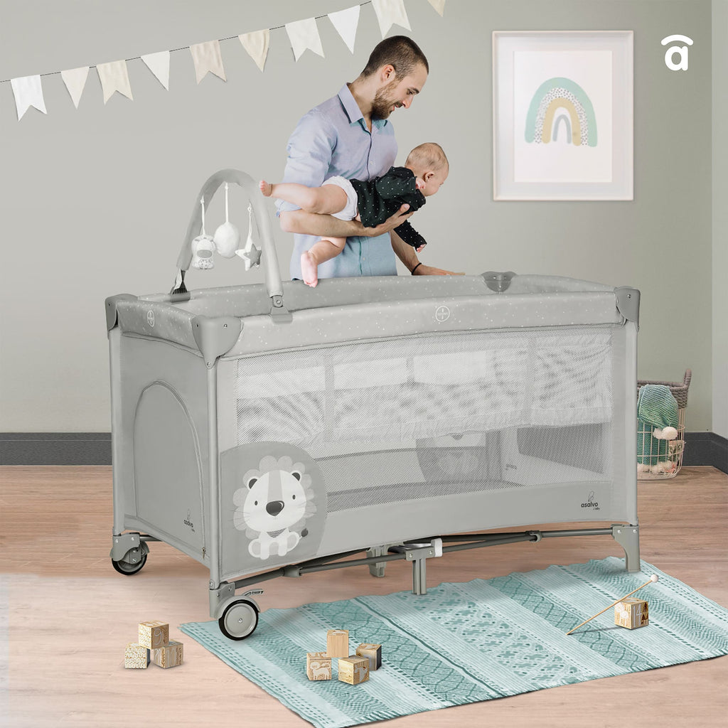 Asalvo Complete Duo lion grey Travel Cot