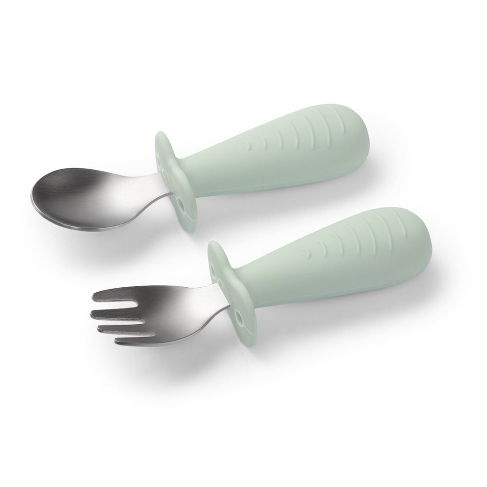 Babyono stainless steel spoon and fork green