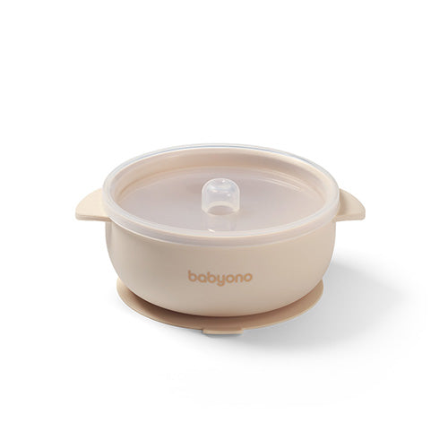 Suction bowl with lid beige