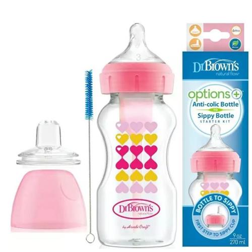 Dr brown's bottle to sippy 6m+, 270ml pink