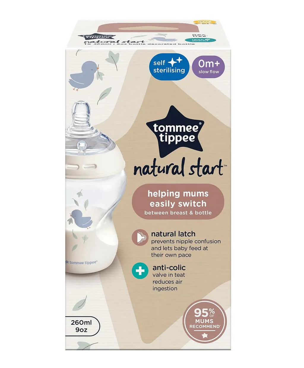 Tommee tippee natural start single bottle 260ml 0m+ bird