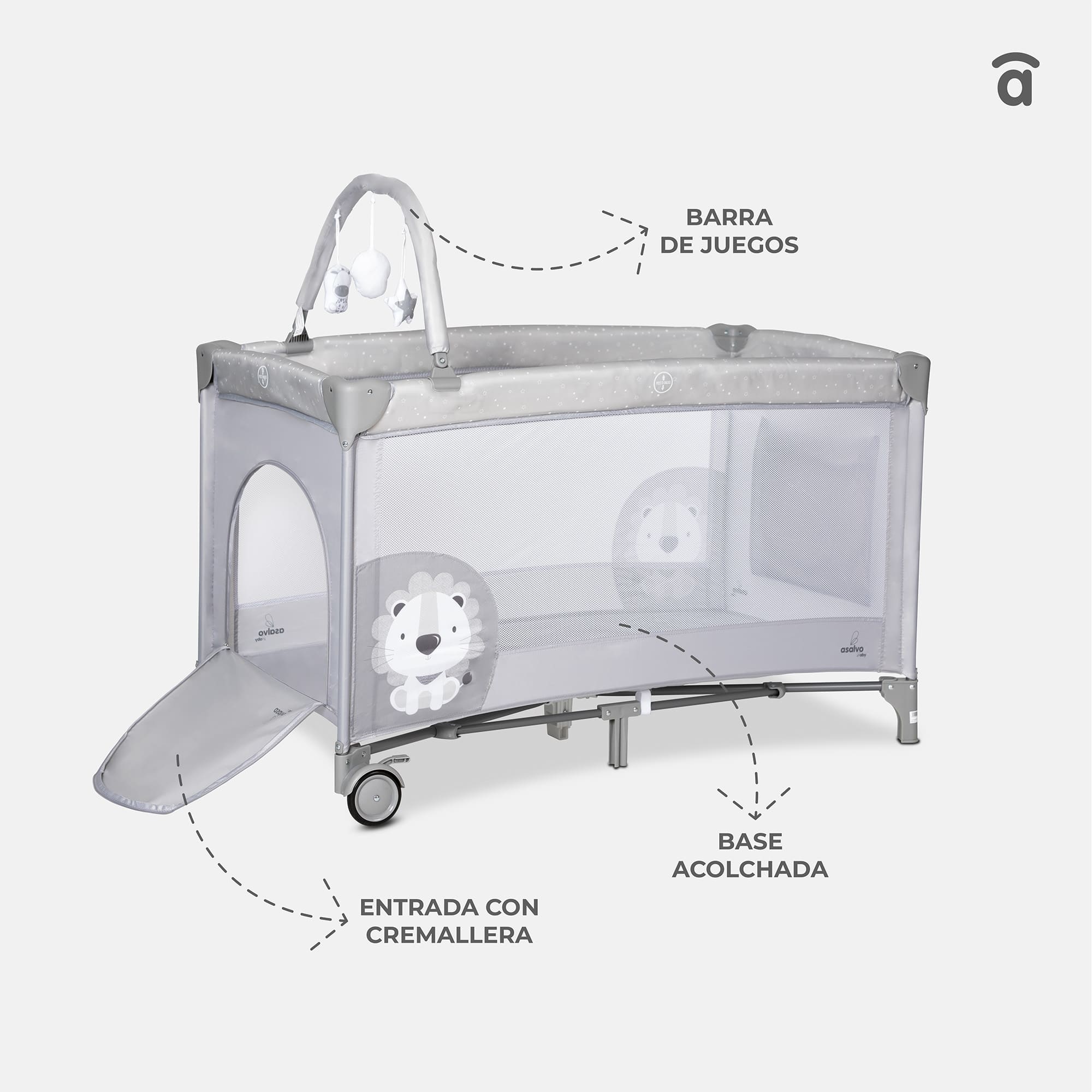 Asalvo Complete Duo lion grey Travel Cot
