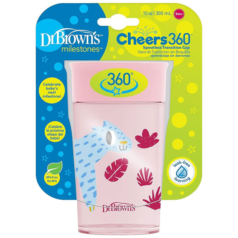 Jungle Fun cheers 360 spoutless transition sippy cup with handles, 10oz/300ml, 9m+ light pink