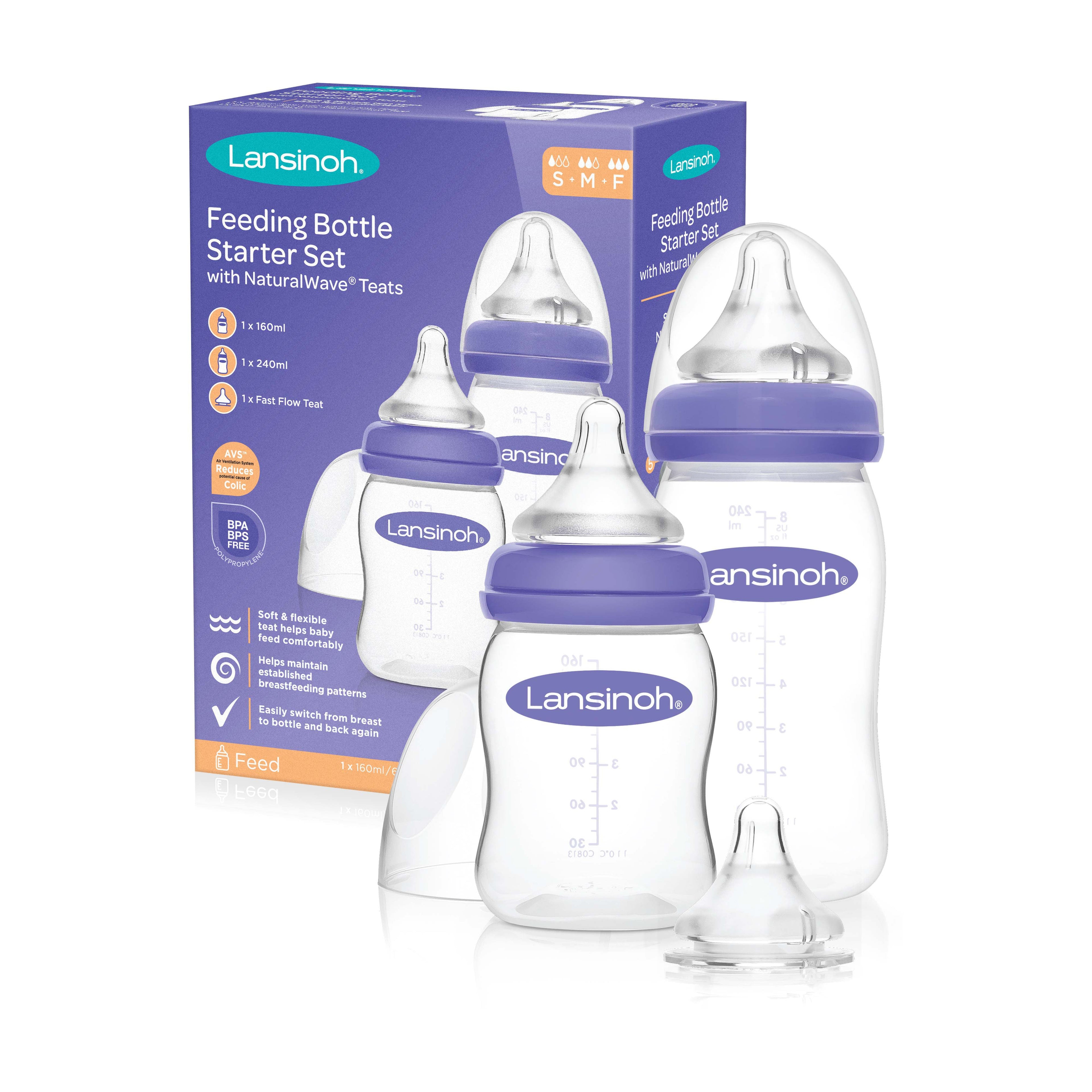 Lansinoh feeding bottles starter set - 160ml /240ml (slow and medium flow)