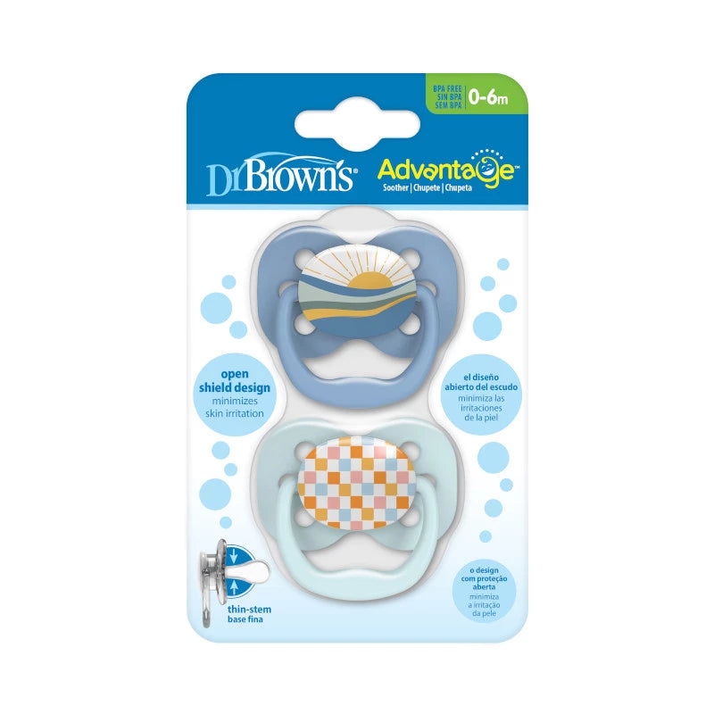 Dr. Brown's Advantage Pacifier - Stage 1, 2-Pack, Blue, 0-6 m