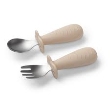 Babyono stainless steel spoon and fork beige
