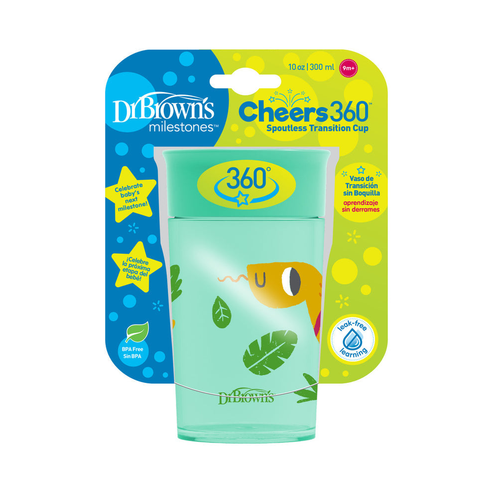 Jungle Fun Cheers 360 Spoutless Transition Sippy Cup with Handles, 10oz/300ml, 9m+