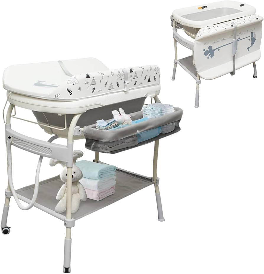 2 in 1 PopUp baby bath with changing mat nature with thermometer