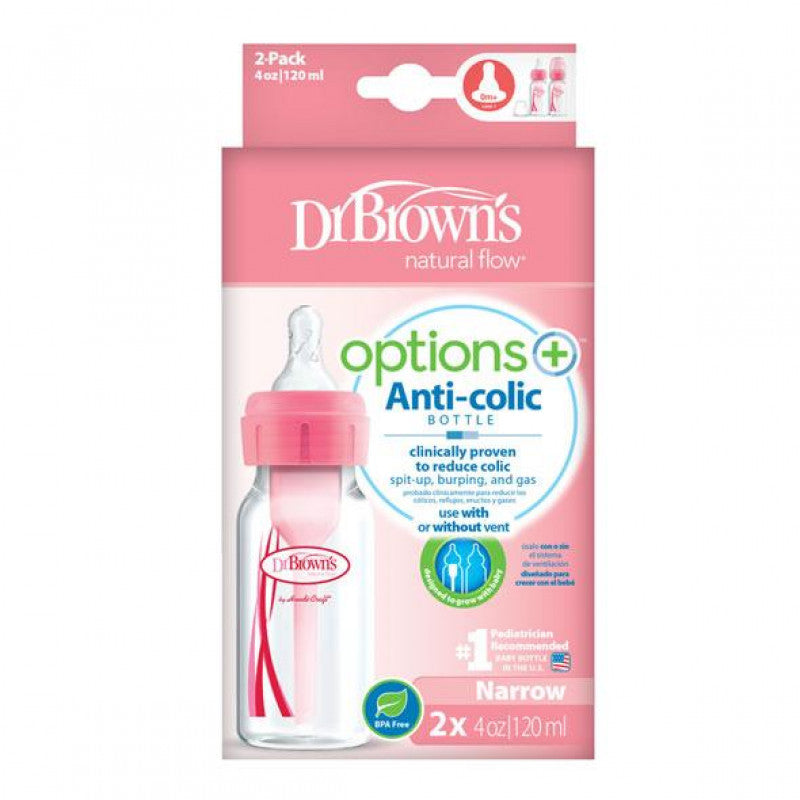 Dr brown's set of 2 narrow bottles pink 120ml, 0m+