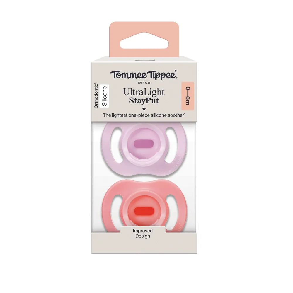 Tommee Tippee Ultra-Light Stayput Silicone Soother 0-6M purple & pink