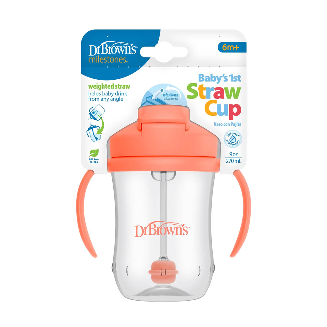 Baby first straw cup 270ml, orange