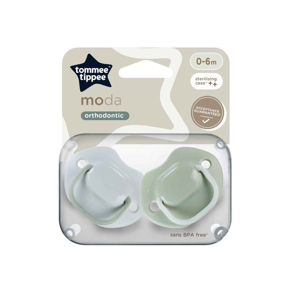 Tommee tippee moda pacifier green/blue 0-6m 2 pack